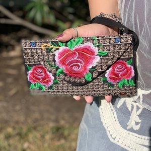 New Gold Pink Embroidered Large Wallet NWOT